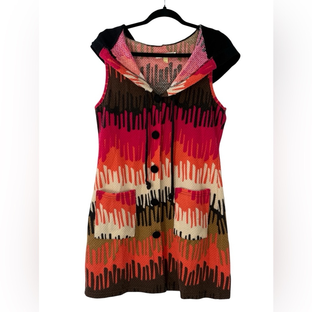 Anthropologie Aryeh Color Block Waffle Knit Sleeveless Hoodie Dress Boho Artsy - Picture 2 of 11
